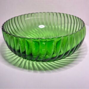 Vintage Emerald/Forest Green Swirl Glass Bowl by Fire King 1950s